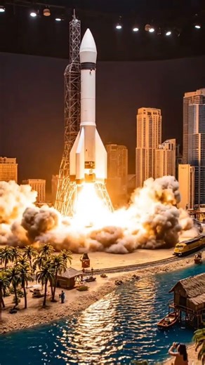 A Train Passes… Then a Rocket Launches #rc #diorama #train #rocket #miniature #shorts #shortvideo