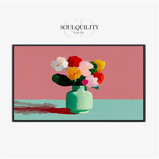 Framed Floral TV Art, Pastel Still Life Painting, Modern Colorful Flower Decor Living Room, Digital Download - Etsy