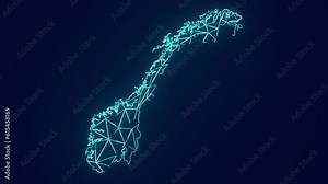 Norway country map geographic interconnecting communication technology animation
