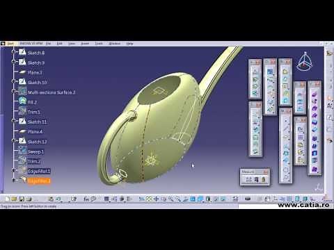 CATIA v5 surface tutorial for a watering can