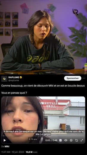 RAPLUME on Instagram: "Un simple tweet sur sa musique est devenu viral cumulant plus de 10 millions de vues sur X tout en provoquant également une vague de haine. Un an plus tard, Miki sold-out un Olympia. L’artiste nous raconte comment elle a vécu ce moment et nous parle son album “Industry Plant” ! 🤔 🪴"