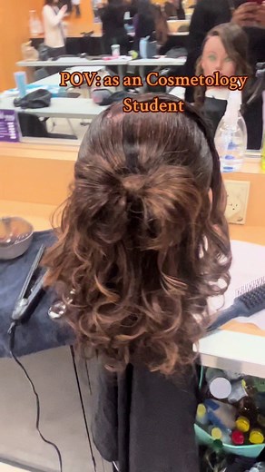 Watch me style my mannequin head @ cosmetology school 😌changed the style a few times lol #cosmotology #hair #fyp #fypシ゚ #student