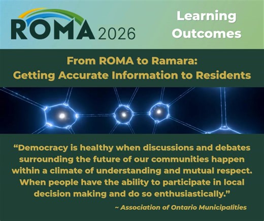 ‧₊˚ ⏾⋆ 𓂃 ࣪ ִֶָ☾. Evening Read! Each concurrent session at #Roma2026 delivered powerful insights and the "Getting Accurate Information to Residents" session delivered through Communications Officer Keefer (Clarington), Manager of Communications Ingram (Port Hope), Associate Editor Roy (The Local) and Chief Strategy Officer Turkstra (Village Media). The panel examined the steep decline of local journalism — increasingly felt in rural communities like ours — and the resulting rise in social media 