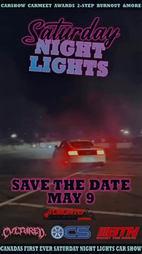 Canada's FIRST EVER Saturday Night Lights car show 🔥 Burnout comp, 2-step, drifting, drag racing, and open lapping — all in one night at Toronto Motorsports Park. Saturday May 9, 2026. 3PM to 10PM. 1040 Kohler Road, Cayuga, Ontario. This is not your average car meet. This is a full action-packed night at a real motorsports facility with a quarter-mile drag strip and road course. Tag your crew — you don't want to miss this one 👇 📍 Toronto Motorsports Park — Cayuga, Ontario 🌐 torontomotorsport