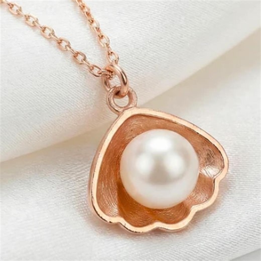Rose Gold Shell Pearl Necklace, 925 Sterling Silver Pendant - Etsy
