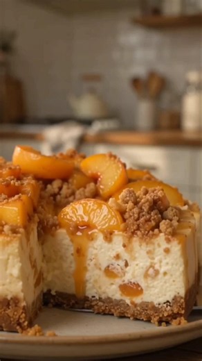 Peach Cobbler meets creamy Italian Ricotta Cheesecake... and the result is pure dessert heaven. ✨🍰🍑