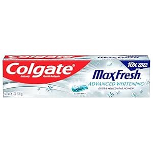 Colgate MaxFresh Advanced Whitening Toothpaste for Bad Breath, Fluoride Formulated, Helps Whiten Teeth and Leaves Breath Feeling Fresh for Hours, Fights Cavities, Clean Mint, 6.3 oz