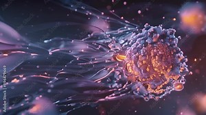 A bright detailed image of a single hair follicle cell with its distinctive spindleshaped body and elongated cytoplasmic processes that help to anchor and support surrounding hair fibers.