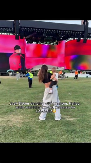 Jack Bieber dancing with his mom, Hailey, while watching his dad rehearse for Coachella #hailey
