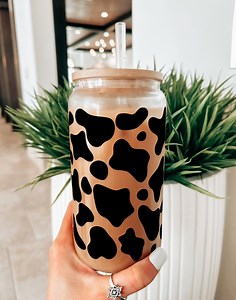 Cow Glass Tumbler, Iced Coffee Cup, Trendy Pattern Aesthetic Coffee Mug, Minimalist Glass Cup, Cow Print Cup Personalized Soda Cups - Etsy