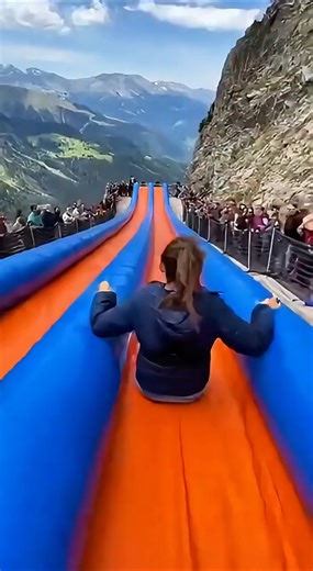 Crazy Long Slide! 😱 She Shoots Off the Cliff & Bounces! 🎢