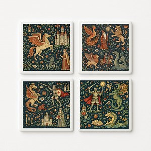 Medieval Mythical Beast Ceramic Tile | Dragon & Phoenix Art Deco - Etsy