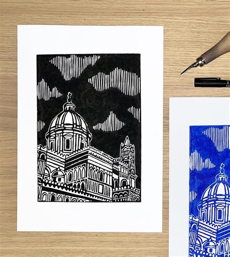 Originaler Linolschnitt – „Kathedrale von Palermo“ - Etsy.de