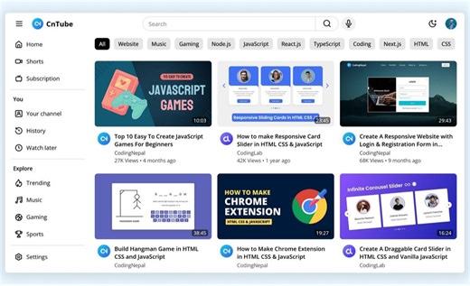 用 HTML、CSS 和 JavaScript 构建类似 YouTube 的网站