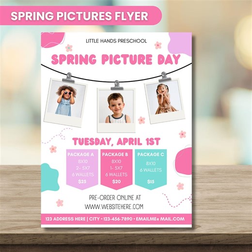 Editable Spring Picture Day Flyer, School Pictures Flyer, School Photographer Flyer, Preschool Photos Flyer - Etsy