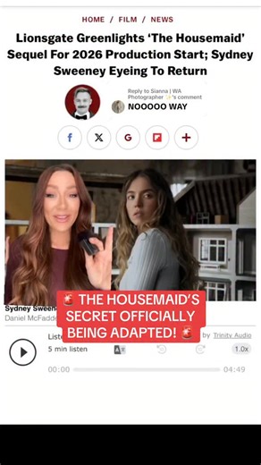 THE HOUSEMAID’S SECRET IS OFFICIALLY BEING ADAPTED! This news comes amid the huge success of The Housemaid that hit theaters 12/19! Here’s everything we know so far 😍 #booksta #thehousemaid #thehousemaidmovie #thehousemaidssecret #freidamcfadden #freidamcfaddenbooks #booknews | Caitlin Bea