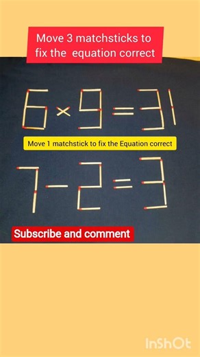 move matchsticks to fix the equation correct #matchstickpuzzles#braintest#short