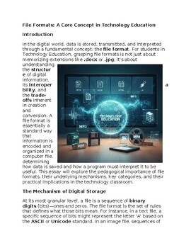 File Formats in Technology Education - Reading Passage and x 10 Questions