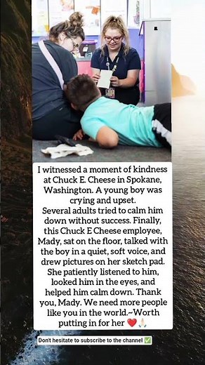I witnessed a moment of kindness at Chuck E.Cheese in Spokane, Washington. A young boy was crying