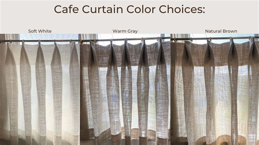 Linen-blend Top Pinch Pleat Cafe Curtains — Unlined, Tailored | Custom Window Panels, White, Brown, Gray - Etsy