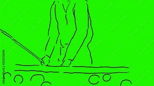 2d Animation motion graphics of a drawing of a cue sports or cuesports player shooting billiard sports,pocket billiards, eight-ball, eightball pool on white and green screen with alpha matte in HD hig