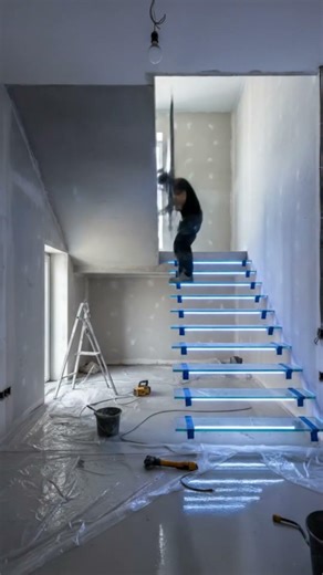 Futuristic LED Staircase Upgrade ✨ Glass Floating Stairs + High-Gloss Epoxy Floor Transformation