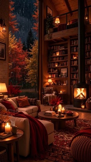 Rainy Autumn Cabin Jazz 🍂 Cozy Fireplace & Forest Night #Shorts #relaxingjazz