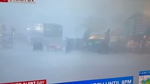 ⛈️☔️ This poor man with a stroller, sprinting to get himself and potentially a baby to safety during this crazy rain and hail storm at the rodeo. Thankfully, no reports of injuries as hundreds took cover. | ABC13-Samica Knight