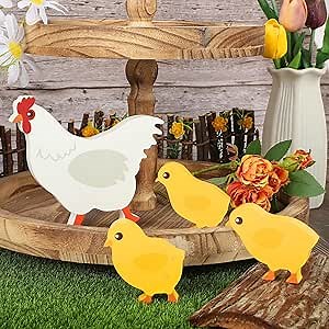 COCHIE Cute Wooden Chickens Decorations Indoor, Spring Farmhouse Chicks Blocks Tiered Tray Decor, Funny Wood Chicken for Home Table Desk Door Shelf (Set of 4)