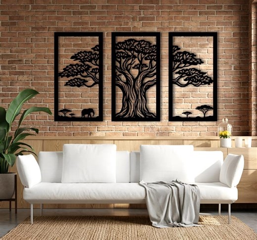 Africa Wall Decor, Tree of Life Wall Art, Africa Wall Decor, Large Wall Art,metal Wall Art-3 Panels Rustic Home Decor - Etsy