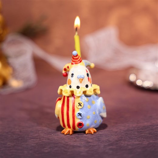 Funny Clown Bird Cake Topper Birthday Candle Holder Handmade Ceramic Animal Figurine Circus Party Decor Funky Gift Eclectic Home Statue - Etsy