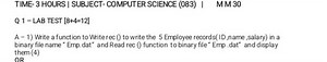 TIME- 3 HOURS | SUBJECT- COMPUTER SCIENCE (083) | M M 30Q 1 - ... | Filo
