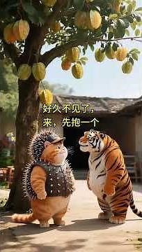 A funny story between a fat orange cat, a hedgehog and a tiger #cat #aicat #fatcat #orangecat