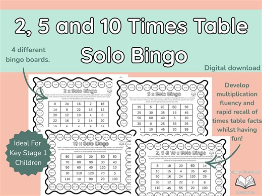 KS1 Times Table Bingo Game | Year 2 Maths Activity | 2, 5 and 10 Multiplication | Printable Solo Bingo - Etsy