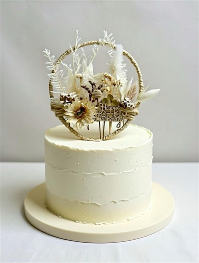 Happy Birthday Floral Cake Topper – Dried Wildflower Wood Script Decoration - Etsy