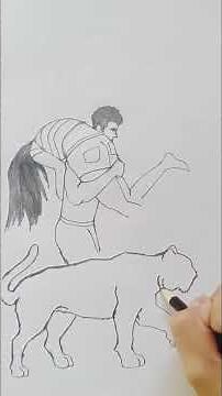 Hero Carrying His Girl on Shoulders Next to a Tiger - Pencil Drawing Tutorial 💑🐅