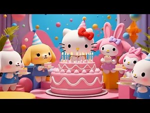 Happy Song for Kids | Hello Kitty Birthday Party Celebration With Sanrio Friends | 3D Kawaii Music