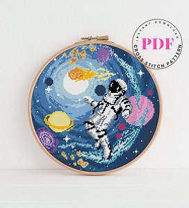 Astronaut Cross Stitch Pattern PDF | Space Galaxy Embroidery | Solar System Counted Stitch - Etsy