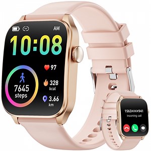 Mingdaln Women's Smartwatch, 1.91-inch HD Curved Screen Fitness Tracking Watch with Wireless Calling/Message Alerts/IP68 Water Resistant fits for Android and iPhone Devices (Pink)
