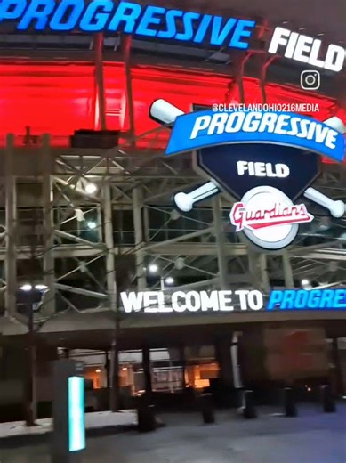 Cleveland Guardians Progressive Field Outside Lit Red #cleveland