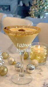 This Eggnog Martini is a festive and delicious cocktail. It is a decadent cocktail made by shaking vanilla vodka, amaretto liqueur, and eggnog with ice. It is served in a Martini glass rimmed with brown sugar and garnished with ground nutmeg or cinnamon. Ingredients ~ 2 oz Vanilla Vodka 2 oz Amaretto liqueur 4 oz Eggnog Ground nutmeg (for rimming and garnishing) Brown sugar (for rimming) Cinnamon stick Decorate Glass: Rim a martini glass with amaretto and brown sugar. Assemble Ingredients: In a 