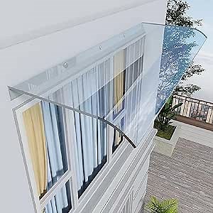 Polycarbonate Porch Awning - Outdoor Transparent Invisible Rain Shelter Cover, Curved Window Awning Canopy for Sun, UV, Snow, Garden and Patio