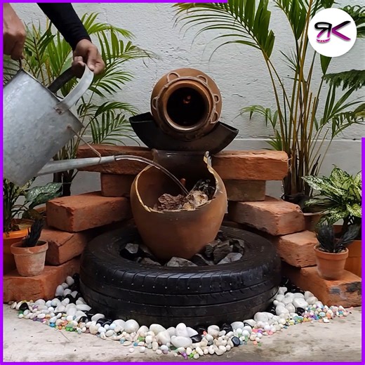A Rustic Waterfall of Clay and Calm 🏺💦 #diy #terracotta #fountain | RusticKraft