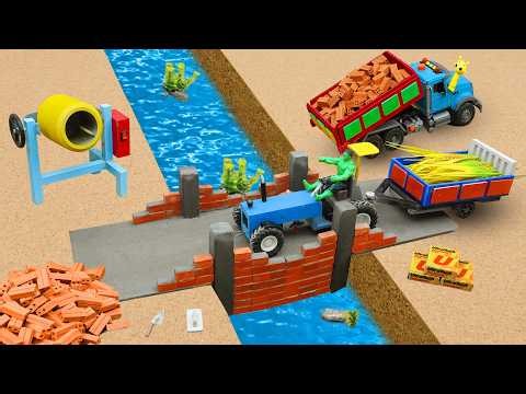 DIY Mini Truck Builds Brick & Metal Railing Bridge | Fun Construction Science Project