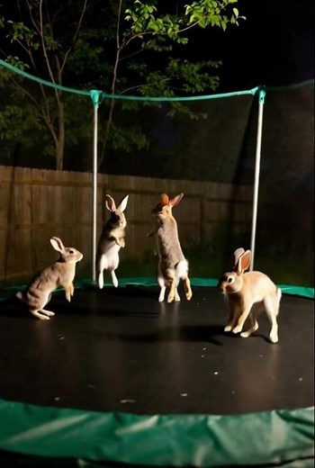 Five Rabbits Jumping on Trampoline at Night! 🐇— Nature’s Cutest Secret Party! #cuteanimalsvideolive