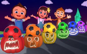 通过万圣节南瓜足球和翻滚玩具学习颜色--儿童英语