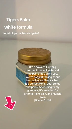 Great, here's a shoppable video script for tiger balm white ointment 3 tubs for muscles and joints: #bodycareforeverywhere #besthairproducts #teethingproducts #tanningproducts #whiteningpullingoil