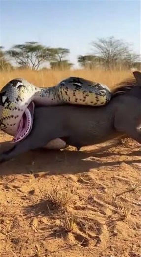 Will the python manage to swallow the warthog in one gulp #wildlife #python #nature