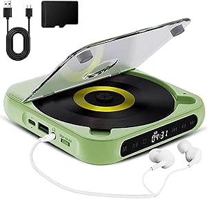 Portable CD Player, Portable Bluetooth-Compatible CD-Player, Rechargeable Cd Player with Bluetooth 5.3, Built-in HiFi Speakers, Supports CD/AUX/USB and Repeat Modes (Green)