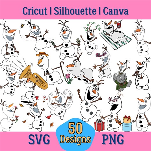 50 Designs Olaf SVG plus PNG Clipart Bundle for Cricut Silhouette and others, Instant Download